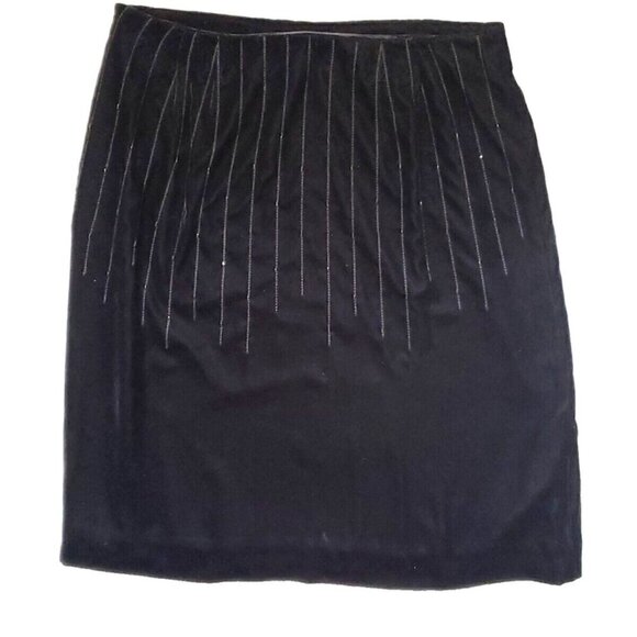 Ann Taylor Loft Black Velour Beaded Floral Skirt Sz 10 - Picture 2 of 5